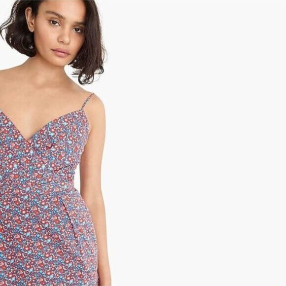 J.Crew x Liberty 10 Spaghetti Strap Dress Betsy Ann Floral Print Blue Red - Picture 1 of 13
